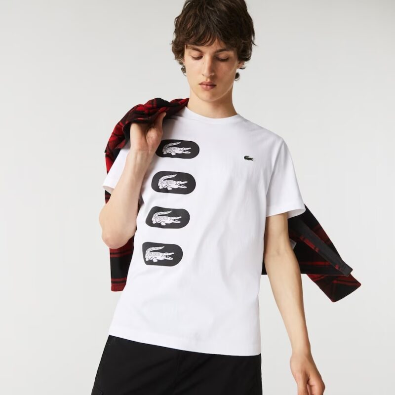 Playera de algodón con estampado de cocodrilo de cuello redondo para hombre